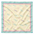 apashka Apashka Marina 100% silk twill 45x45 cm bandana with a cream fish and shell pattern and a turquoise stripe border.