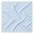 apashka Bubble-Pop Blu 100% silk twill 45x45 cm bandana featuring a light blue background with white polka dots and a pastel yellow double-border frame.
