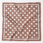 apashka Bubble-Pop Mocha 100% silk twill 45x45 cm bandana featuring a rich mocha brown background with crisp white polka dots and a clean white double-border frame.
