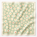 apashka Daisy Daze 100% silk twill 45x45 cm bandana featuring a soft sage green background with retro white and yellow daisies and a cream double-border frame.