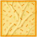 apashka Sole e Spritz 100% silk twill 45x45 cm bandana featuring a yellow background with orange spritz cocktail and citrus patterns and a bold orange border.