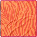 apashka Sunset Safari 100% silk twill 45x45 cm bandana featuring a vibrant orange and neon tangerine zebra print pattern with a hand-rolled hot pink contrast hem.